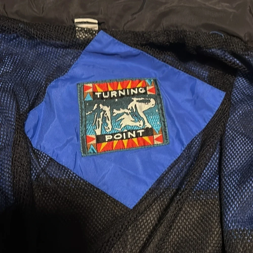 Vintage Turning Point Men's Blue and Black Windbreaker Jacket